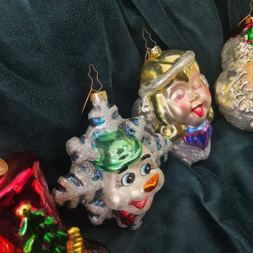 Mark Klaus 2003 Blown Glass Christmas Ornaments Set of 5 Santa Snowman